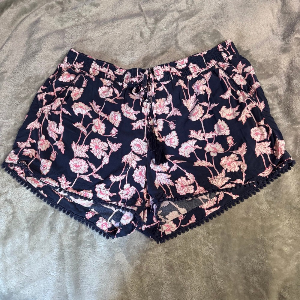 a.n.a Navy Blue and Neon Pink Floral Summer Shorts